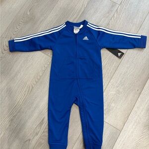 adidas Kids Blue Zippered One-Piece Romper with Three Stripes
